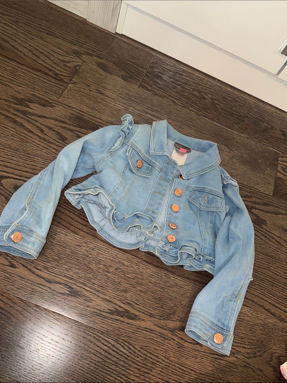 Vince Camuto Light Blue Ruffle-Trim Denim Jacket for Girls 3T